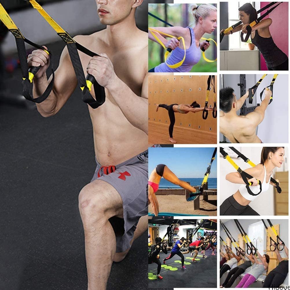 Bodyweight Resistance Trainer Kit, Home Suspension Training Straps, Fitness Resistance Trainer with Resistance Loop Bands, Full Body Workout for Indoor or Outdoor Gym(Yellow)