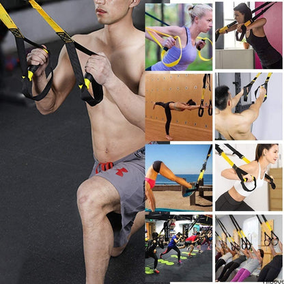 Bodyweight Resistance Trainer Kit, Home Suspension Training Straps, Fitness Resistance Trainer with Resistance Loop Bands, Full Body Workout for Indoor or Outdoor Gym(Yellow)