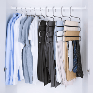 Pants Hangers Space Saving 8 Pack, 5 Layer Stainless Steel S-Shape Jeans Trousers Hangers, Greentro Closet Storage Organizer for Pants Jeans Scarf Hanging
