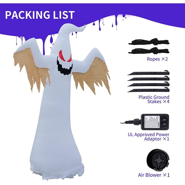 Cooseas 8 FT Halloween Inflatables Red Eye Ghost Outdoor Blow up Yard Decorations Built in LED Lights