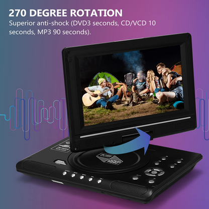 Qunler Portable DVD Player with 8.5" HD Swivel Screen and Remote Control, Support FM Radio, Black
