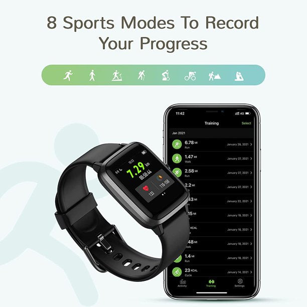Doosl Fitness Tracker HR, Smart Watch, Activity Tracker Watch with Heart Rate Monitor, Waterproof Smart Fitness Band with Step Counter, Calorie Counter, Pedometer Watch for Women and Men (Black)