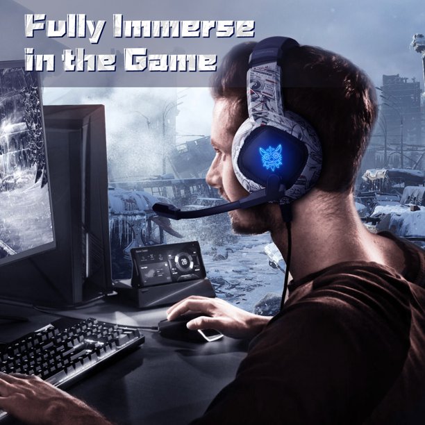 ONIKUMA K19 Gaming Headset, Stereo Bass Surround Headset LED RGB 3.5mm Headphone For PS4 Xbox One Nintendo Switch PC PS3 Mac, Noise Cancelling Mic LED Light, Designed Technically for Gamer