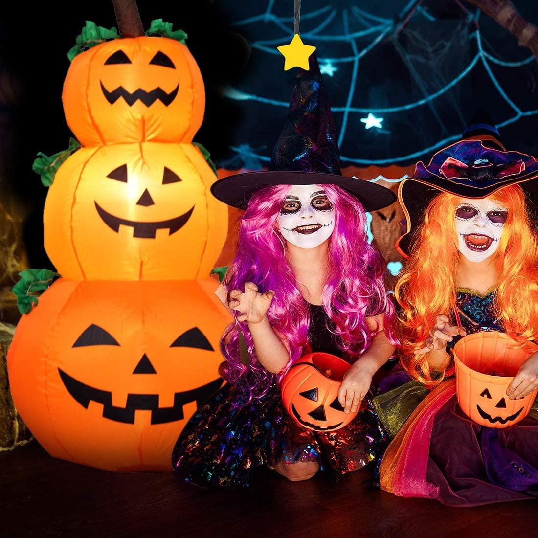 Halloween Inflatable Pumpkin, Stacked Pumpkins with Build-in LED Blow Up for Lighting Up Halloween Party Indoor Yard Garden Lawn Decoration
