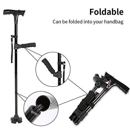 Foldable Walking Cane,Walking Stick with LED Light for Men Women