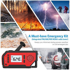 Solar Radio, Emergency Broadcast Weather Alarm Broadcast Hand Crank Radio AM/FM/NOAA Home And Antenna Weather Broadcast, LED Flashlight 2000mAh Portable Radio