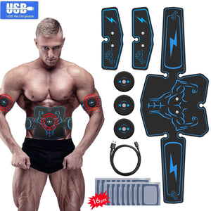 ABS Stimulator Recharge Muscle with 16 Extra Gel Pads, Abdominal, Arm Leg Back Hip Muscle EMS Trainer Smart Body Building Fitness for Men Women Abdominal Work Out Power Fitness Equipment Portable