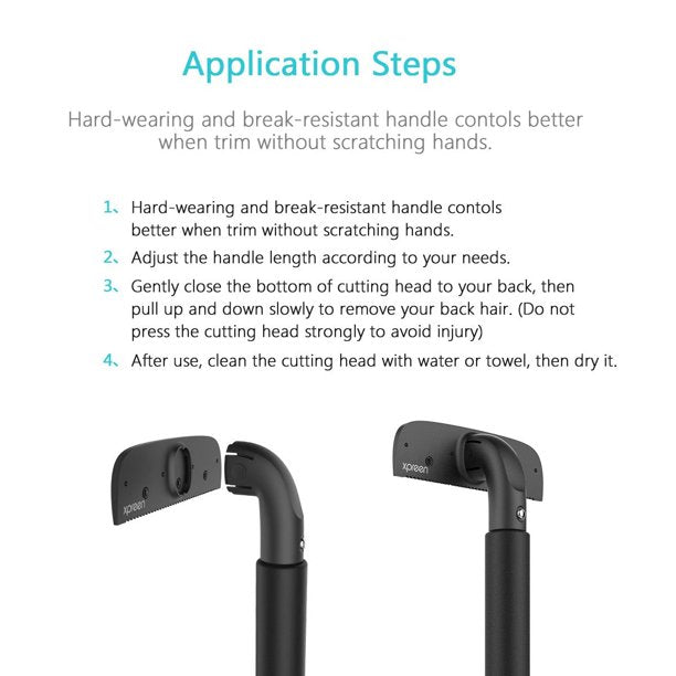 Back Shaver, XPREEN Adjustable Telescopic Back Hair Removal Shaver, Portable Painless Back Hair Trimmer Professional Body Groomer for Wet or Dry Trimmer Kit