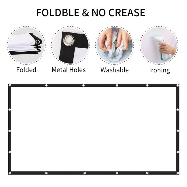 Projector Screen, 120 inch 16:9 4K HD 160° Viewing Cone Double Sided Projection Foldable Anti-Crease Movies Screen Outdoor Indoor High Contrast for Home Theater Office Classroom