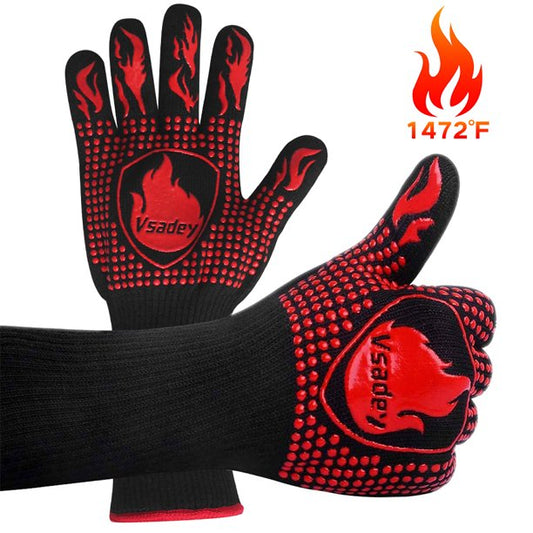 BBQ Gloves Cooseas 1472°F Heat Resistant Grill Gloves Silicone Non-Slip Oven Gloves