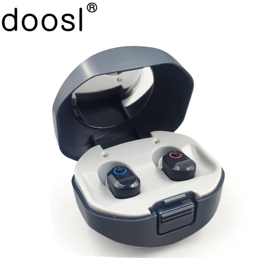 Doosl Hearing Aids with Portable Charging Case, Rechargeable Hearing Amplifiers for Both Ears, Noise Cancelling, Volume Adjustable, In-Ear Hearing Devices for Seniors, 1 Pair, Black