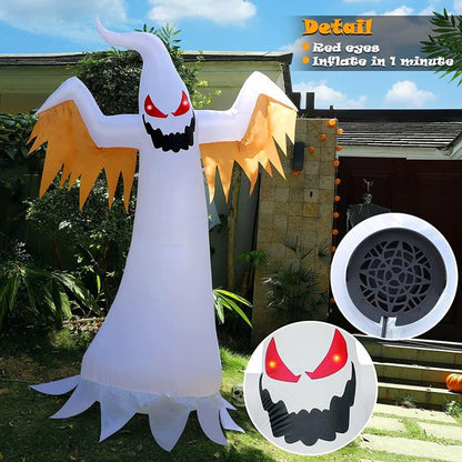 Halloween Decorations 8 Ft Outdoor Inflatables Red Eye Ghost with LED Fire Flame Lights,8Ft Spooky White Ghost Decorations for Yard Lawn Patio Garden Party