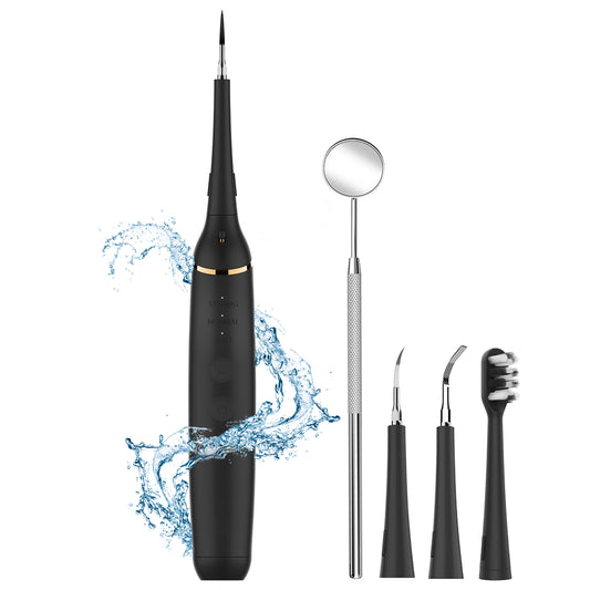 Ultrasonic Tooth Cleaner, Plaque Remover for Teeth, Rechargeable Ultrasonic Tooth Scraper with 3 Cleaning Modes Modes, 4 Replacement Tips, Dental Mirror