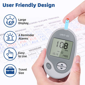 Vinmall Blood Glucose Meter, Home Use Diabetes Testing Monitor Kit with Glucometer Strips, Lancing Device, Carrying Case, No Coding