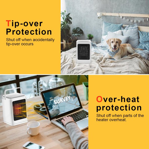 Portable Electric Space Heater, PTC Fast Heating Ceramic Room Small Heater with Thermostat for Office Room Desk Indoor Use
