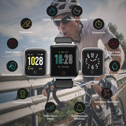 Doosl ID205S Smart Watch, Fitness Watch for Android and iOS Phones, Heart Rate Monitor, Sleep Tracking, IP68 Waterproof, Step Calorie Counter for Men Women, Black