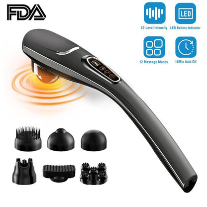 Electric Handheld Back Neck Massager, Cordless Percussion Body Massage, Rechargeable Hand Held Deep Tissue Massager for Muscles, Back, Foot, Neck, Shoulder, Leg, Calf, Grey