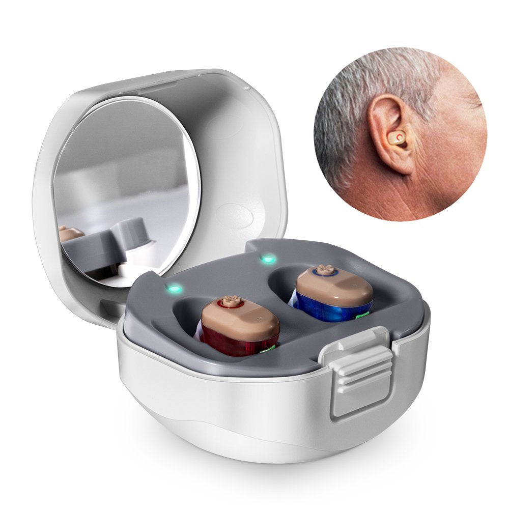 Hearing Aids, Rechargeable Hearing Aids For Ears, Voice Enhancer And Audio Sound Amplifier, Hearing Amplifier TV Earbuds With Portable Charging Box, Hearing Aids For Adults and Child,White, J827