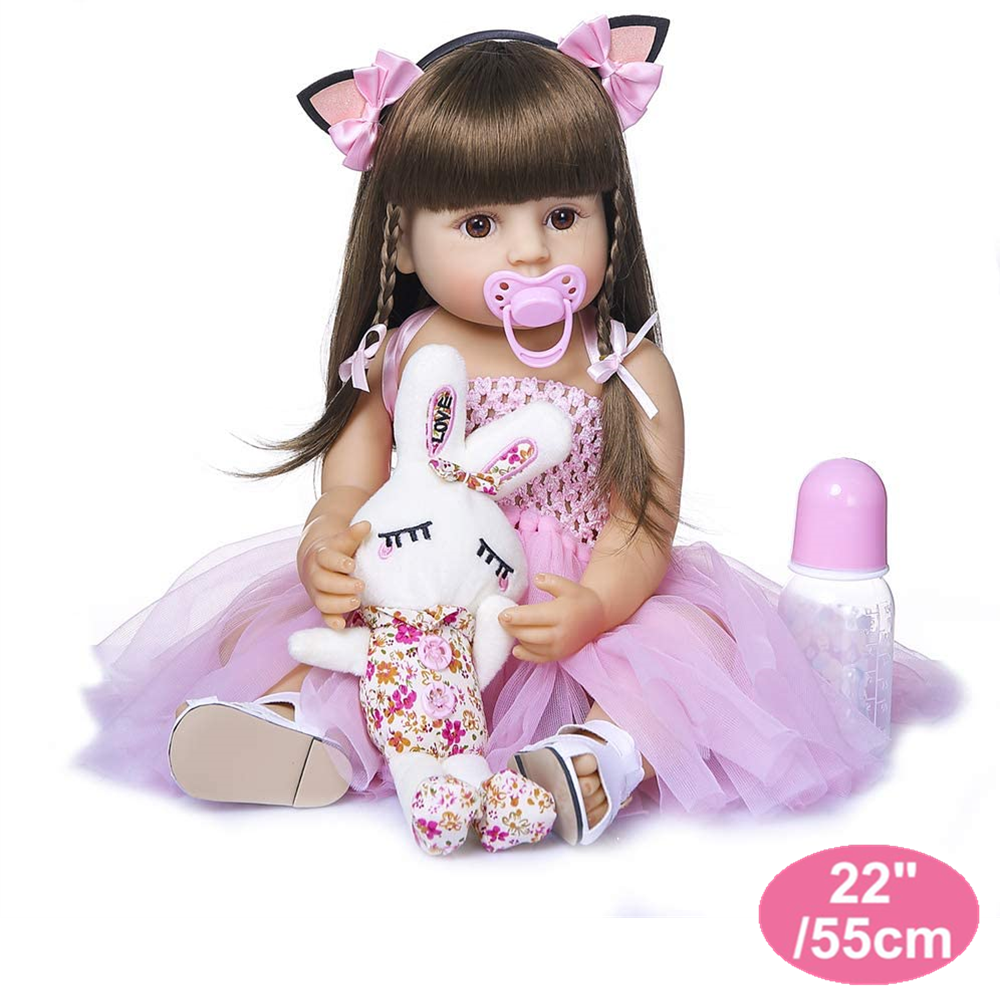 IFanze 22 inch Reborn Dolls , Silicone Baby Doll Washable,Silicone Real Toddler Girl Lifelike,Soft Silicone Baby Dolls Set for Ages 3+