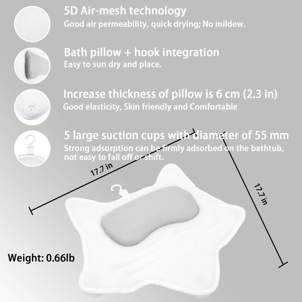Bath Pillow for Tub, Bathtub Pillows with Strong Suction Cups 5D Air Mesh Polyester Spa Pillow (Fox Shape)