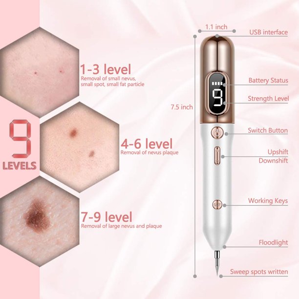 Cooseas Mole Remover Pen with Spotlight Skin Tag Dark Spot Wart Removal Tool Gold