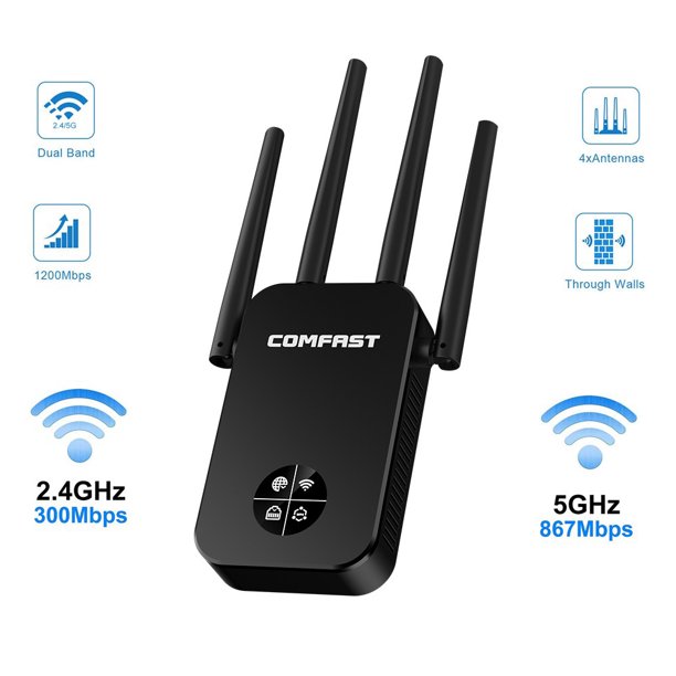 Doosl WiFi Range Extenders Signal Booster 1200Mbps for Home or Office, WiFi Booster Repeater 2.4 and 5.8GHz Dual Band WPS Wireless Signal Strong Penetrability, Wide Range of Signals(3500 sq.ft)