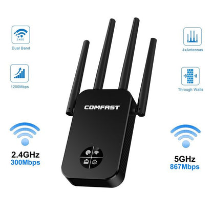 Doosl WiFi Range Extenders Signal Booster 1200Mbps for Home or Office, WiFi Booster Repeater 2.4 and 5.8GHz Dual Band WPS Wireless Signal Strong Penetrability, Wide Range of Signals(3500 sq.ft)
