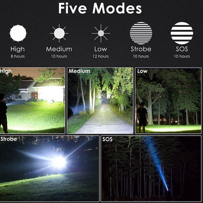 LAIGHTER LED Flashlight, 15000 Lumens Rechargeable Waterproof Flashlight with 5 Modes for Hiking, Home,Outdoor Sport,Emergencies(Battery Included)