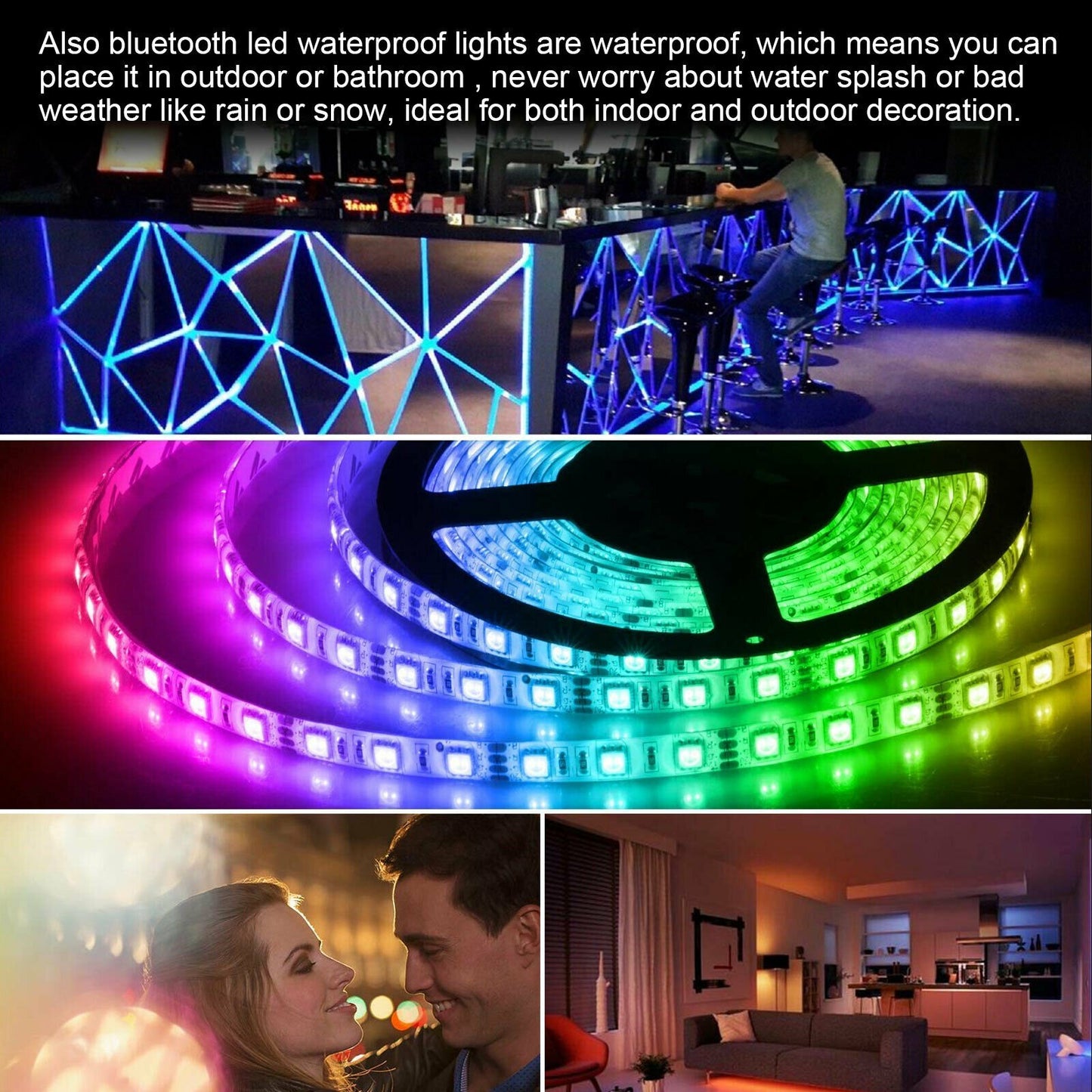 Music Led Strip Lights Powered RGB/Multicolor Strip Light Bluetooth Led Strip APP Controlled Smart Light Strip Waterproof LED TV Backlight Strip, 5050 LED Tape Lights for Room,Kitchen,Bar,Party