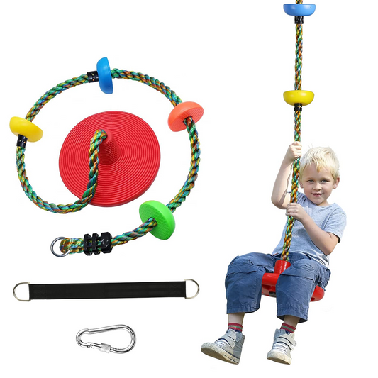 Tree Swing for Kids, 3-in-1 Climbing Rope with Platforms and Disc Seat Swing Set, Indoor Outdoor Swing for Outside Trees Treehouse, 1 Pack, Red