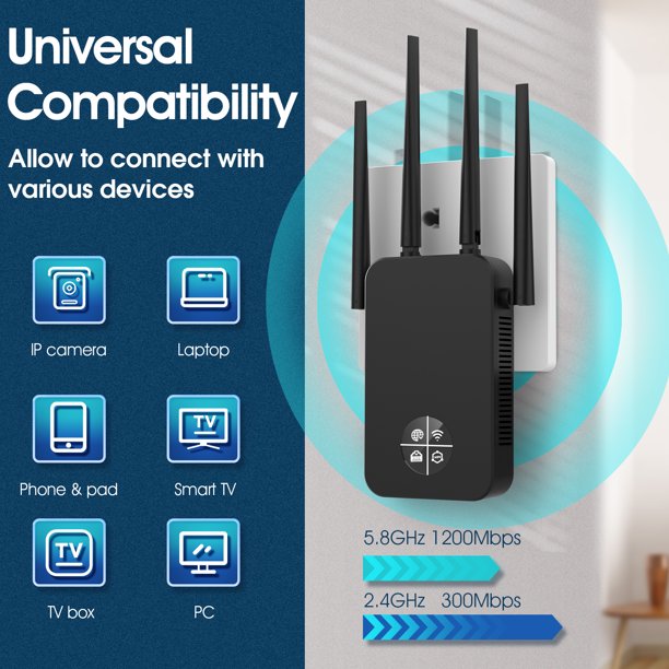 WiFi Extender WiFi Range Extender Wireless Internet Booster Cover up to 5000 sq.ft & 35 Device Wireless Signal Booster Repeater with Ethernet Port Extend Internet WiFi to Home Device