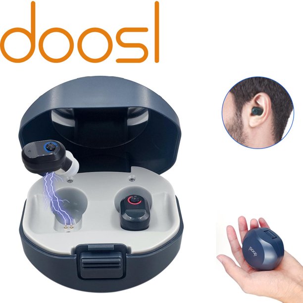 Doosl Rechargeable Hearing Aids with Portable Charging Case, Hearing Amplifiers for Both Ears, Volume Adjustable, In-Ear Hearing Devices for Seniors, 1 Pair, Black