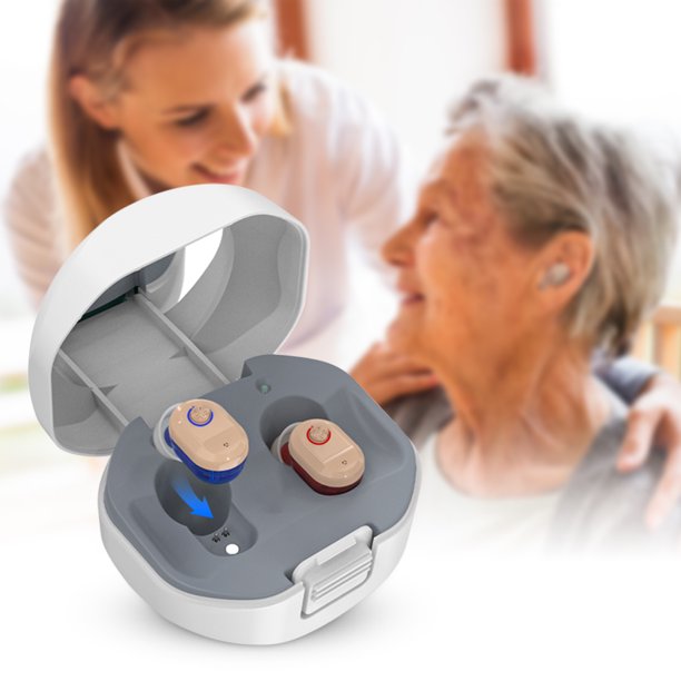 Rechargeable Hearing Aids for Seniors, ITE Hearing Amplifier for Ears with Charging Case (2 Pack)
