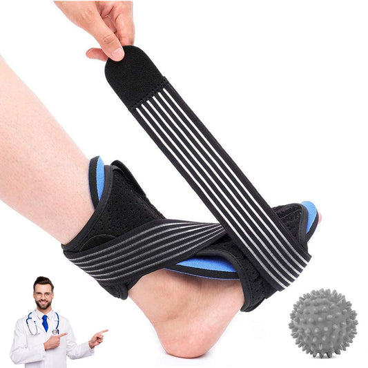 Vinmall Plantar Fasciitis Night Splint, Ankle Brace Foot Brace for Foot Drop, Achilles Tendonitis Recovery, Foot Support with Massage Ball and Bandage, Fits Right or Left Foot, Black
