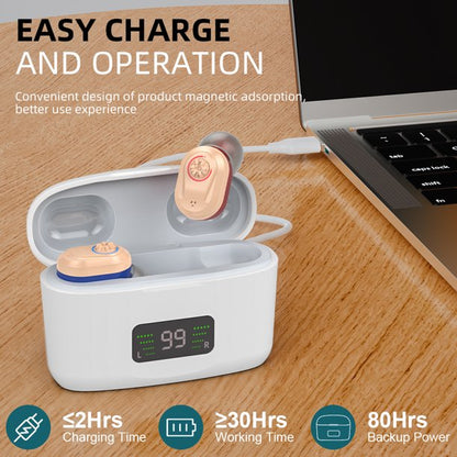 Doosl Rechargeable Personal Sound Amplifiers for Ears with Noise Reduction, Mini Invisible Aid Digital Personal Sound Amplifier Voice Enhancer Devices with Charging Case for Seniors,White,1 Pair