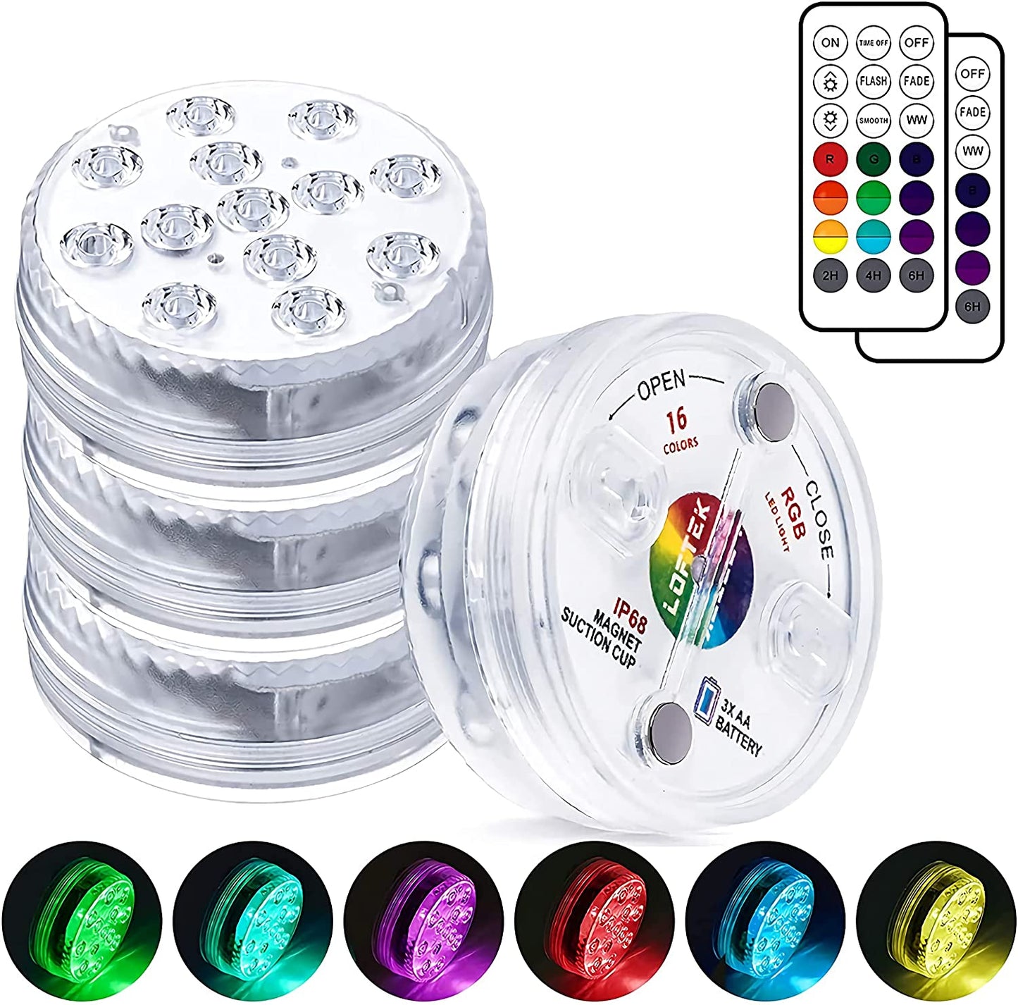 Melliful Submersible LED Lights with Remote RF,Full Waterproof Pool Lights for Inground Pool with Suction Cups,3.35” Color Changing Underwater Lights for Ponds Battery Operated (4 Packs)