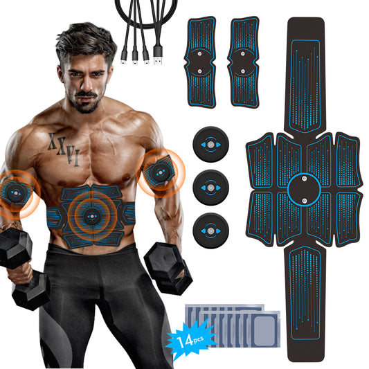 vinsic Abs Stimulator, EMS Muscle Stimulation ABS Belt for Men and Women, Arm and Leg Trainer, Home Gym Fitness Equipment with 14 Extra Gel Pads,6 Modes 10 Levels, USB Charging (Black)