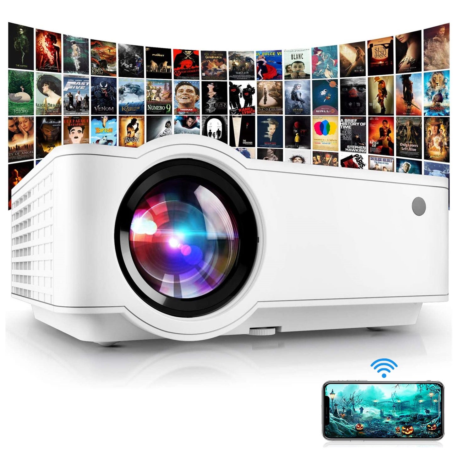 DOOSL 5G Wi-Fi Projector, 14000 Lumen Native 1080P HD Portable Movie Projector with Bluetooth & Remote, 120-inch Screen Included, Sync Smartphone, Compatible with TV Stick, PS4, HDMI, VGA, Xbox