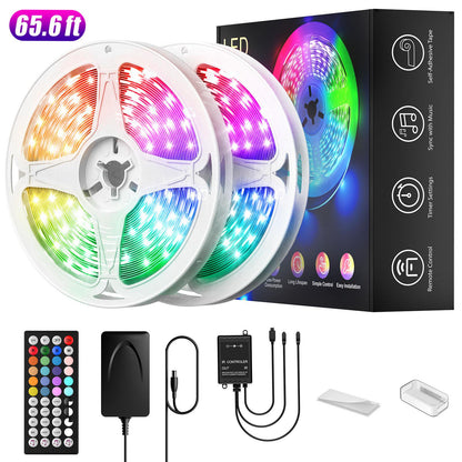 LAIGHTER 65.6ft LED Strip Lights, Ultra Long Music Sync RGB 5050 Color Changing LED Music TV Strips Kit with 44 Keys IR Remote and Fixing Clips, for Bedroom Kitchen Home Party Bar Car Xmas Rope Lights Decor