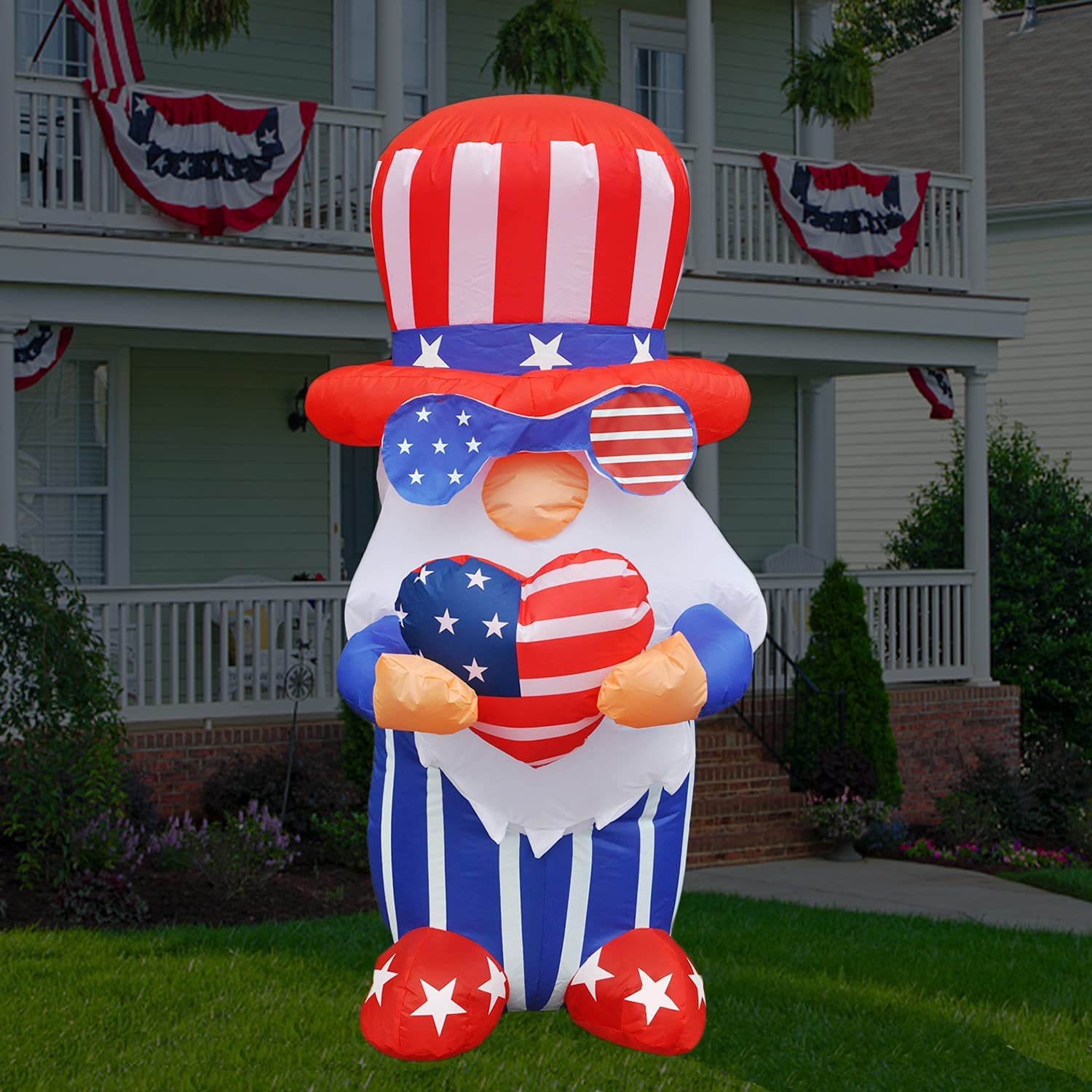 ifanze 4Ft Independence Day Inflatable Gnome Holding America Heart Decor Patriotic 4th of July Blow Up Dwarf with LED Lights for Home Yard Lawn Garden Indoor Outdoor Decoration Memorial Day S1