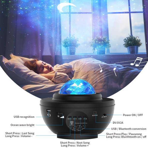 Star Projector, Night Light Projector, Built-in Music Bluetooth Speaker, USB Rechargeable, 10 Lighting Modes for Kids Baby Party Bedroom Home Decor