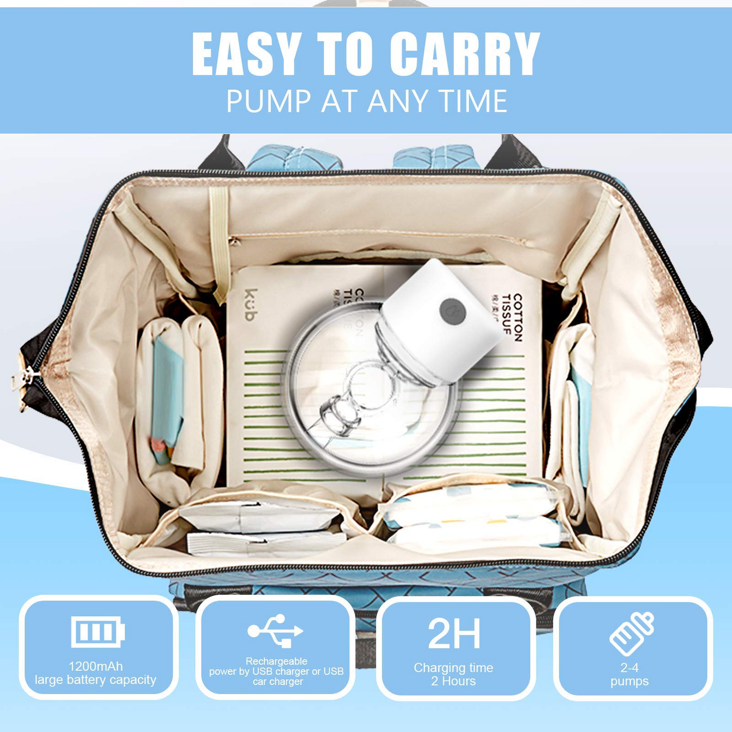 Electric Breast Pump Wearable Breastfeeding Pump with LCD Display, Wireless Portable Milk Extractor Rechargeable Hands-Free Breastpump (Single)