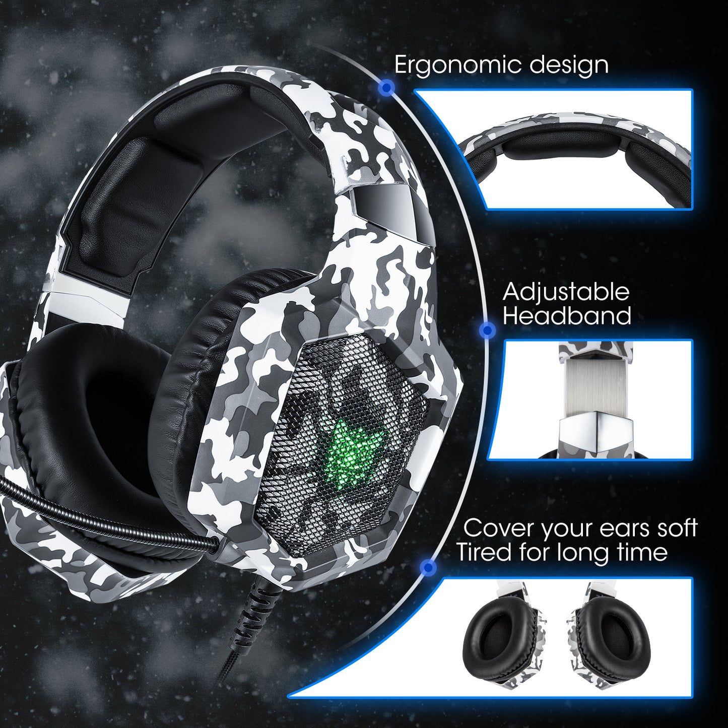 ONIKUMA K8 Gaming Headset for PS4, Gaming Headphones with Stereo Surround Sound & Noise Cancelling Mic, Lightweight Ergonomic Cool RGB Headsets for Xbox One, PS5, Nintendo Switch, PC, Mac, Mobile