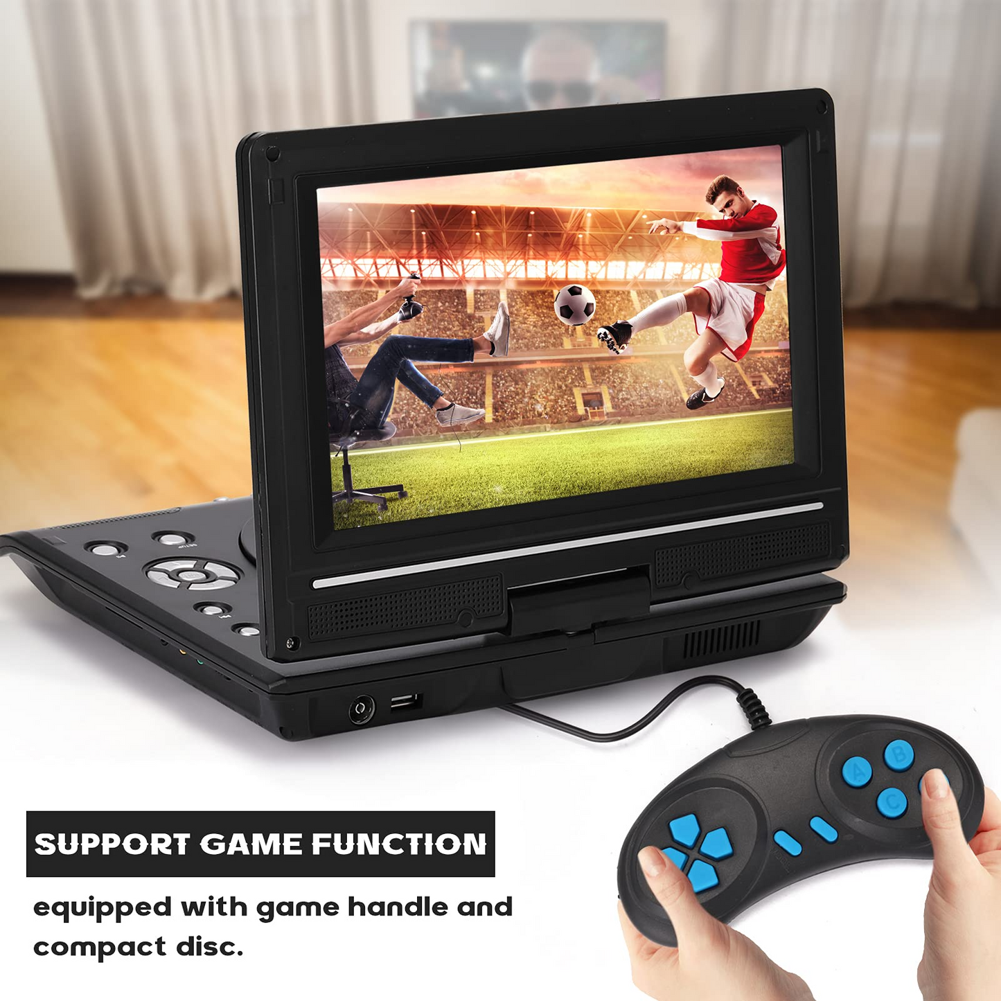 Qunler Portable DVD Player with 8.5" HD Swivel Screen and Remote Control, Support FM Radio, Black