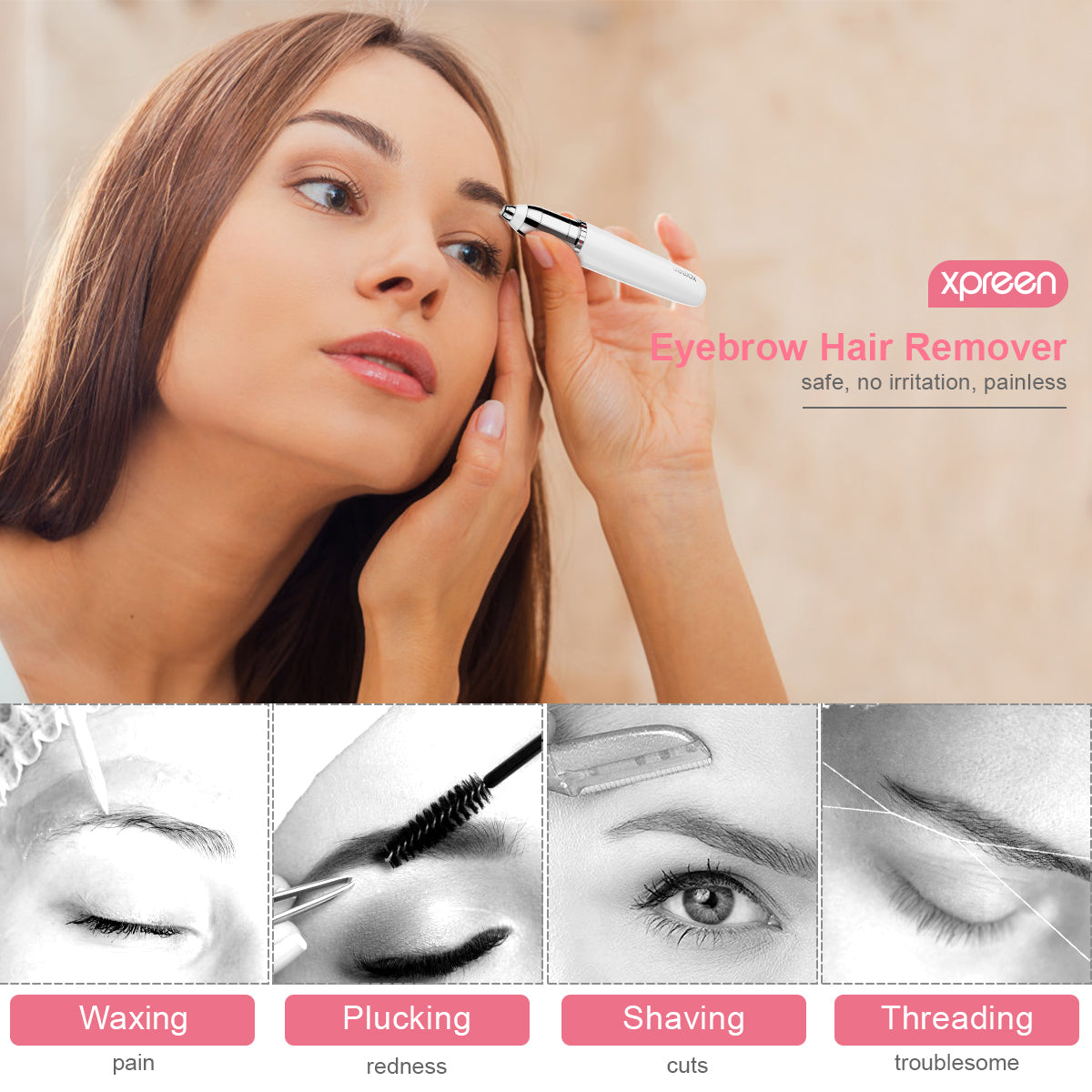 iFanze Facial Hair Remover for Women, USB Rechargeable Painless Hair Eyebrow Trimmer, IPX6 Waterproof, Built-in LED Light, Portable Flawless Electric Epilator for Cheeks, Chin, Upper Lip & Arms