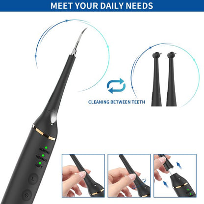 Ultrasonic Tooth Cleaner, Plaque Remover for Teeth, Rechargeable Ultrasonic Tooth Scraper with 3 Cleaning Modes Modes, 4 Replacement Tips, Dental Mirror