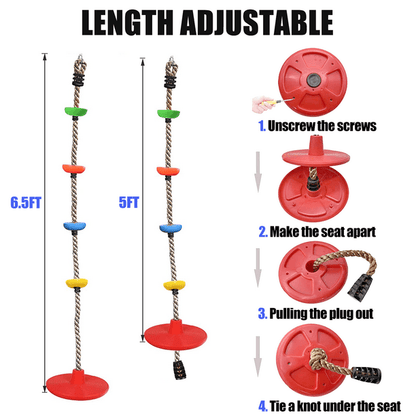 Tree Swing for Kids, 3-in-1 Climbing Rope with Platforms and Disc Seat Swing Set, Indoor Outdoor Swing for Outside Trees Treehouse, 1 Pack, Red