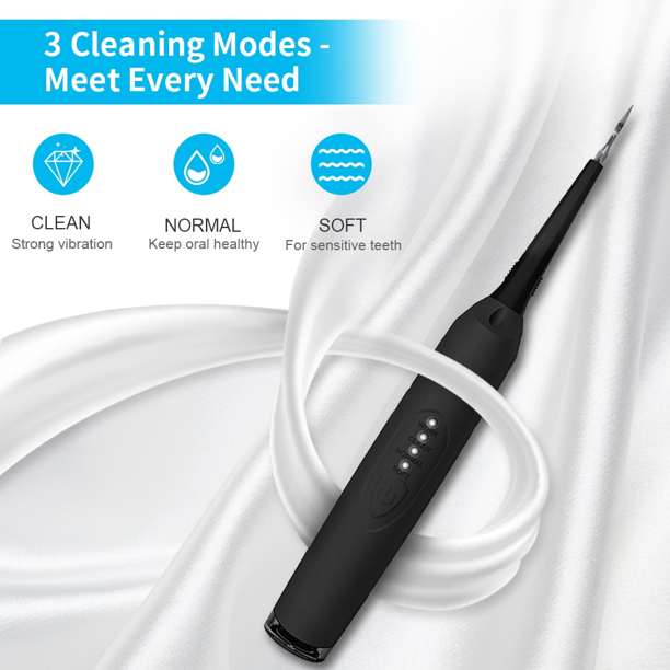 Dental Plaque Remover with Mouth Mirror, Tooth Scraper Polisher with 2 Replacement Heads and 3 Modes,Professional Dental Scaler Cleaning Tool Kit