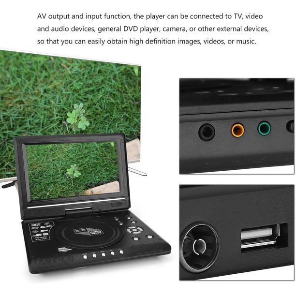 Portable DVD Player, TV DVD Player with 9.5 "Swivel Screen and Rechargeable Lithium Battery, FM Radio Receiver Support, Memory Card Reading, Games, MMC Card Support