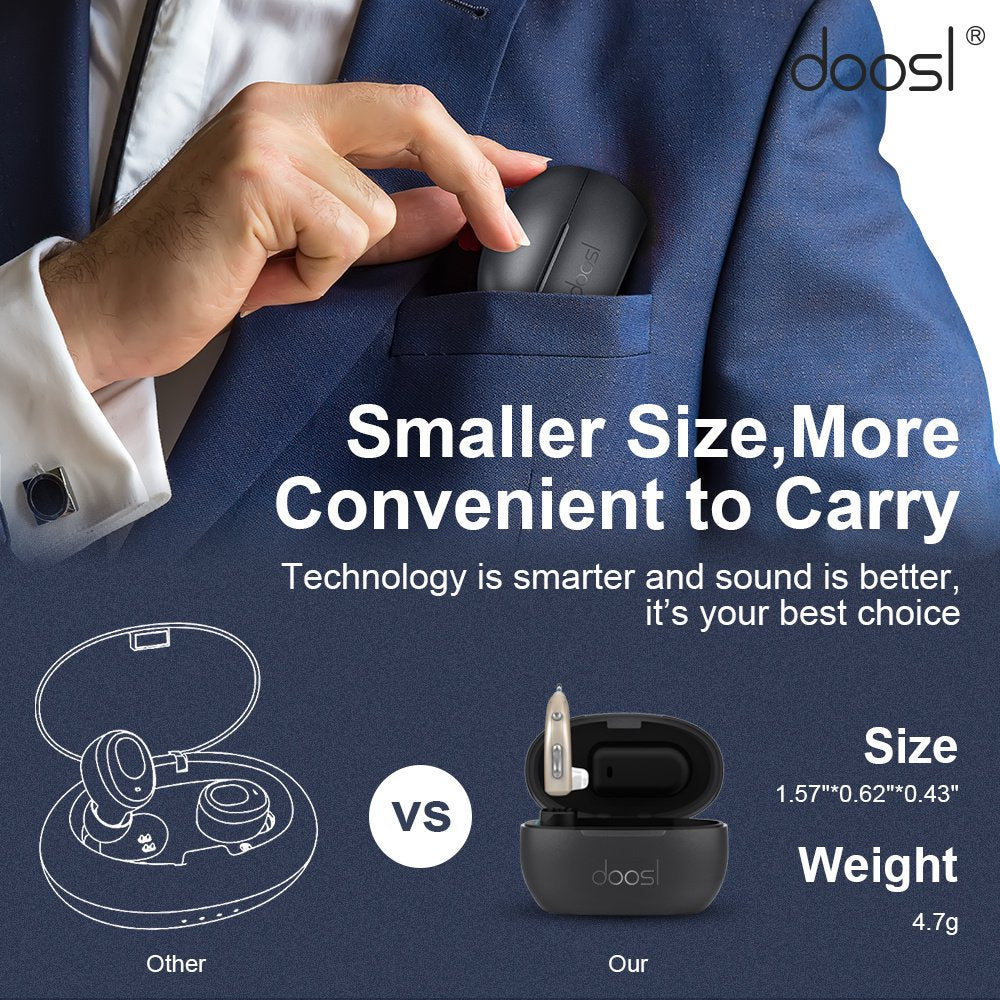 Doosl Hearing Amplifier for Ears, Rechargeable Hearing Amplifier with Portable Charging Case to Assist Hearing of Seniors, 1 Pair, Silver